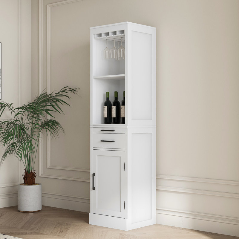 White Wine Cabinet With Drawer And Shelf - Stylish Storage Modular For Dining, Large Space, Accessories, Display Books & Decor
