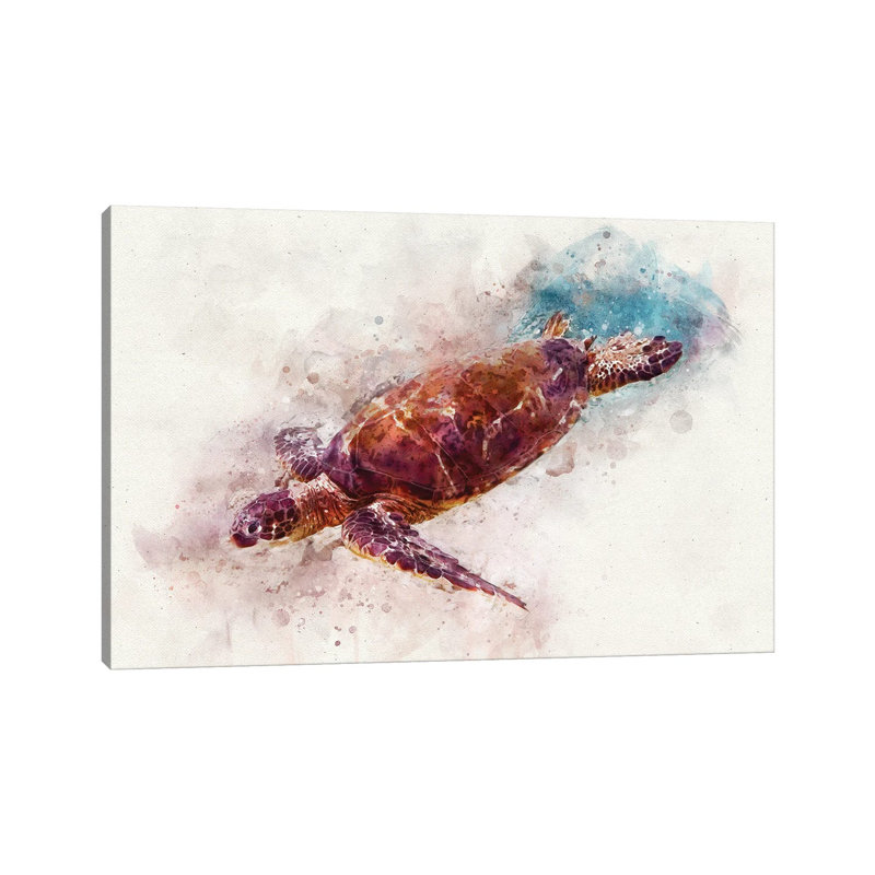 «Green Sea Turtle I» par Christine Zalewski - impression d'art graphique, Aucun mat, Toile tendue, H 12 po x l 18 po x 1,5 po