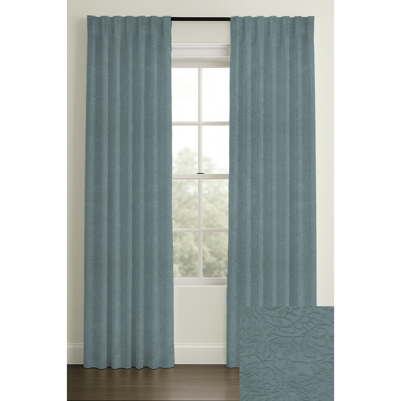 Rod Pocket/Back Tab Blackout Lining Cotton Matelesse, 33" W x 84" L, Blue