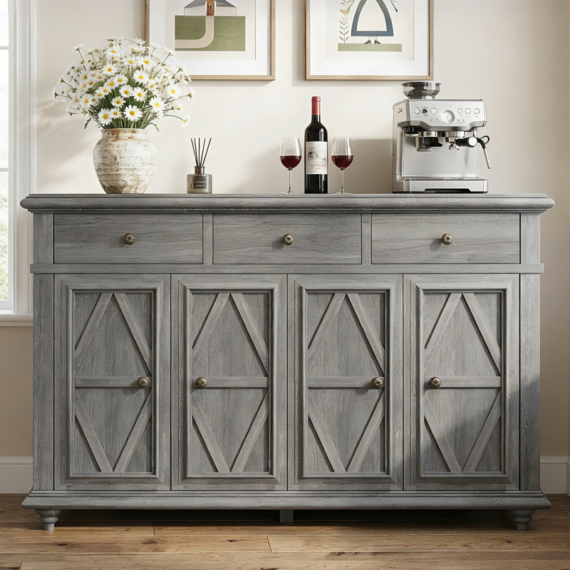 Buffet à 4 portes et 3 tiroirs Saskatia, Gris