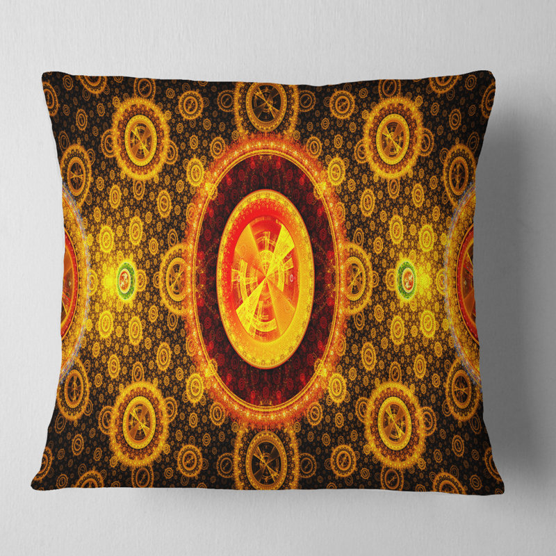 Art psychédélique relaxant - coussin abstrait imprimé, 18 po x 18 po, Or, Coussin décoratif