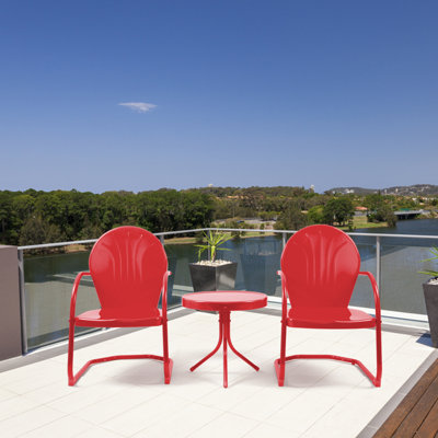 Ensemble bistro 3 pièces pour l'extérieur, table de patio en métal antirouille et 2 fauteuils, capacité de 350 lb, ensemble de salle à manger antigel et anti-dessèchement pour balcon, porche et pelouse, rouge
