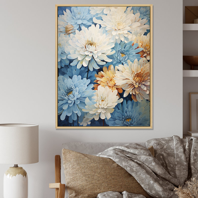 Minimalisme, peinture de maman en bleu et or, Cadre naturel flottant, H 32 po x l 24 po x P 1 po