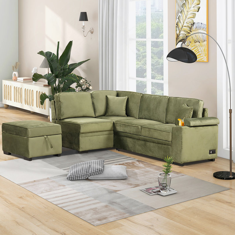 Canapé-lit modulaire en forme de L avec repose-pieds avec rangement