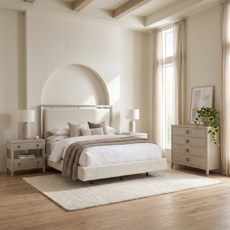 Avaline White Oak 4 Piece King Bedroom Set W/Chest, 3 Pcs: Bed, 2 Nightstands