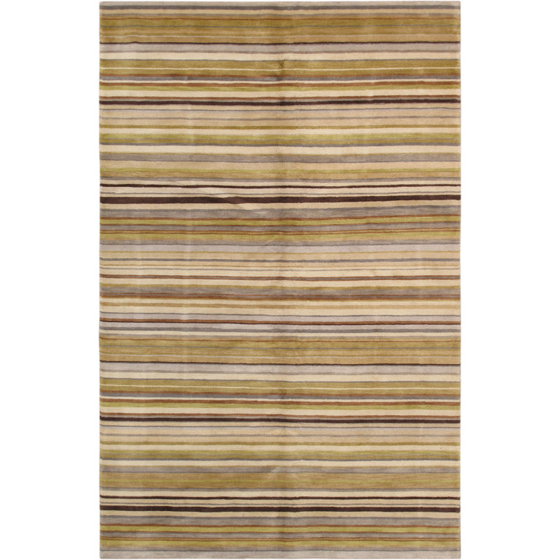 Tapis unique en laine noué à la main beige / brun / vert 5 pi x 7 pi 11 po