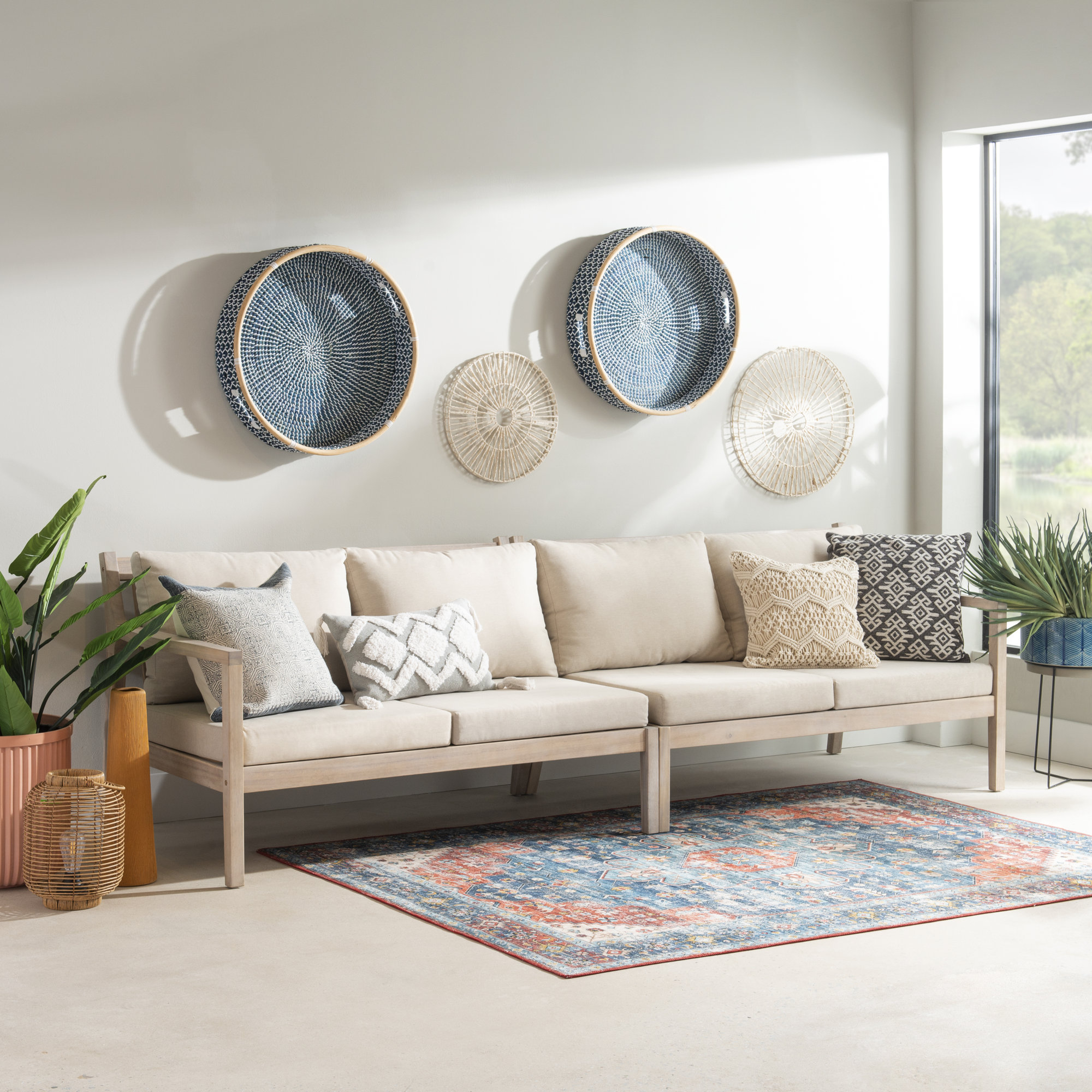 Amina 54'' Acacia Outdoor Loveseat, Beige