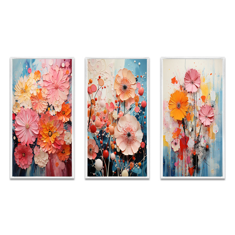 " Collage Kaleidoscope " 3 Piece Art Set, White Floater Framed, 28" H x 36" W
