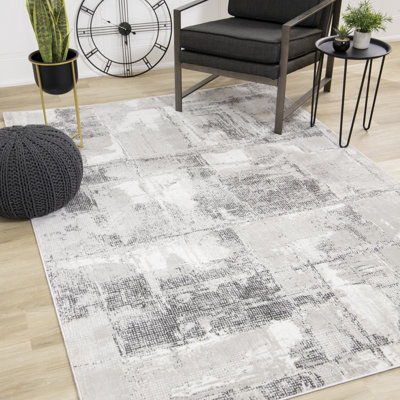 Wilness Gray Distressed Polyester Living Room Carpet