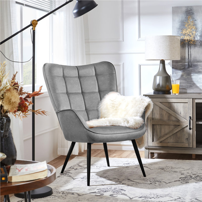Fauteuil à oreilles en similicuir l 29 po x P 31,5 po Aichele, Faux cuir gris