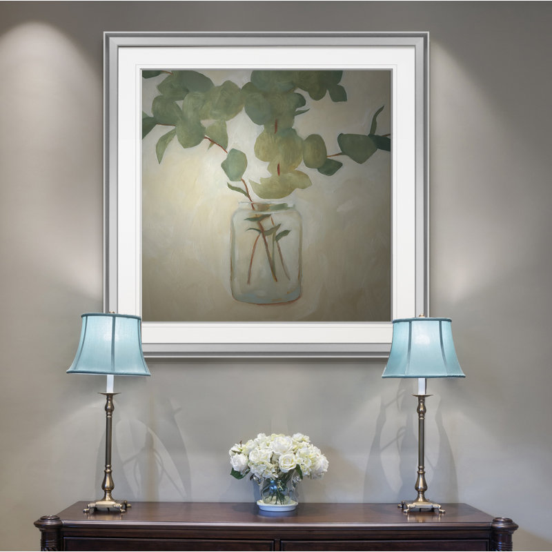 « greens still life ii », peinture, H 28 po x l 28 po x P 1,5 po, Encadrement argenté