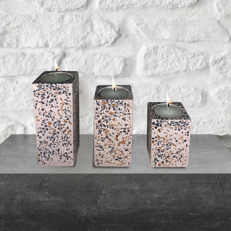 Splattered Block Cement Tealight Candle Holders, Pink