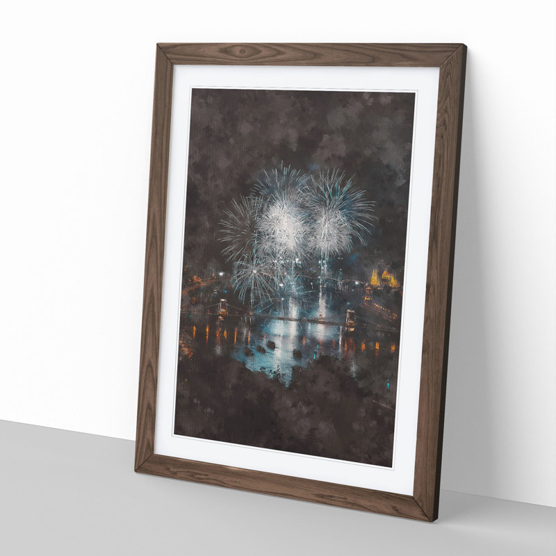 Fireworks over Budapest in Hungary - Framed Print, 48cm H x 36cm W x 2cm D, Walnut Framed
