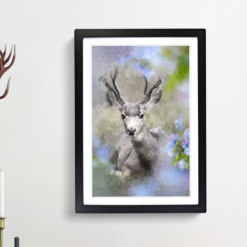 Resting Deer - Framed Print, 36cm H x 27cm W x 2cm D, Black Framed