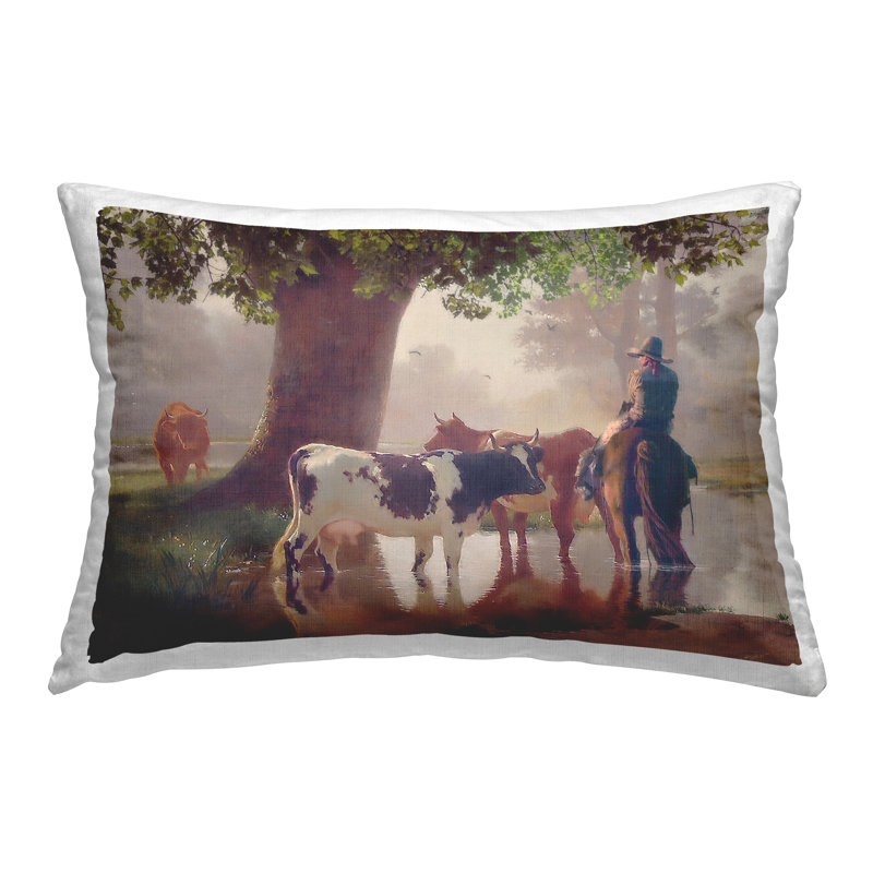Coussin décoratif imprimé Cowboy & River Scenery par Steve Hunziker