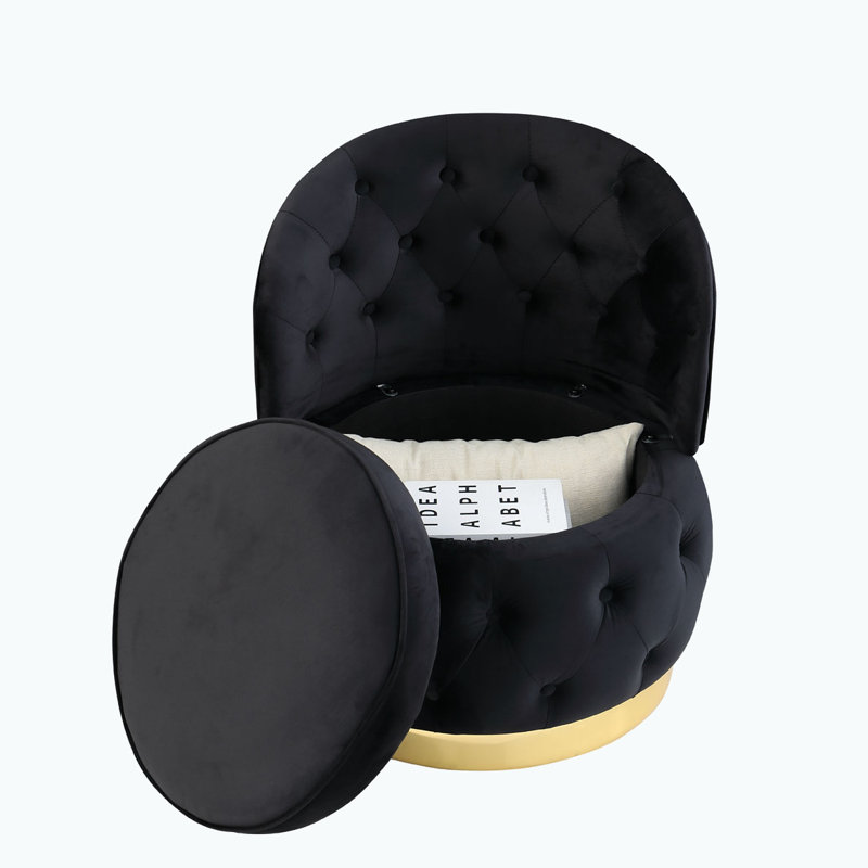 Swivel Storage Barrel Chair, Black Velvet