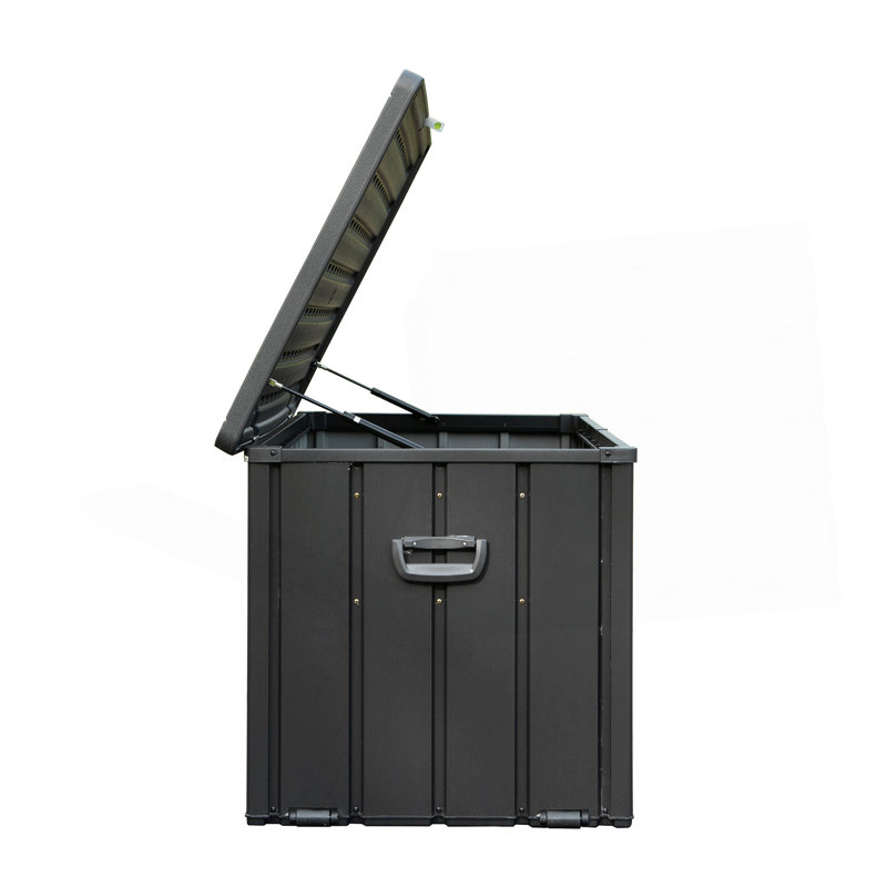 Boîte de rangement extérieure imperméable, grand bac de rangement pour patio pour coussins extérieurs, coussins décoratifs, outils de jardin, verrouillable (gris foncé)