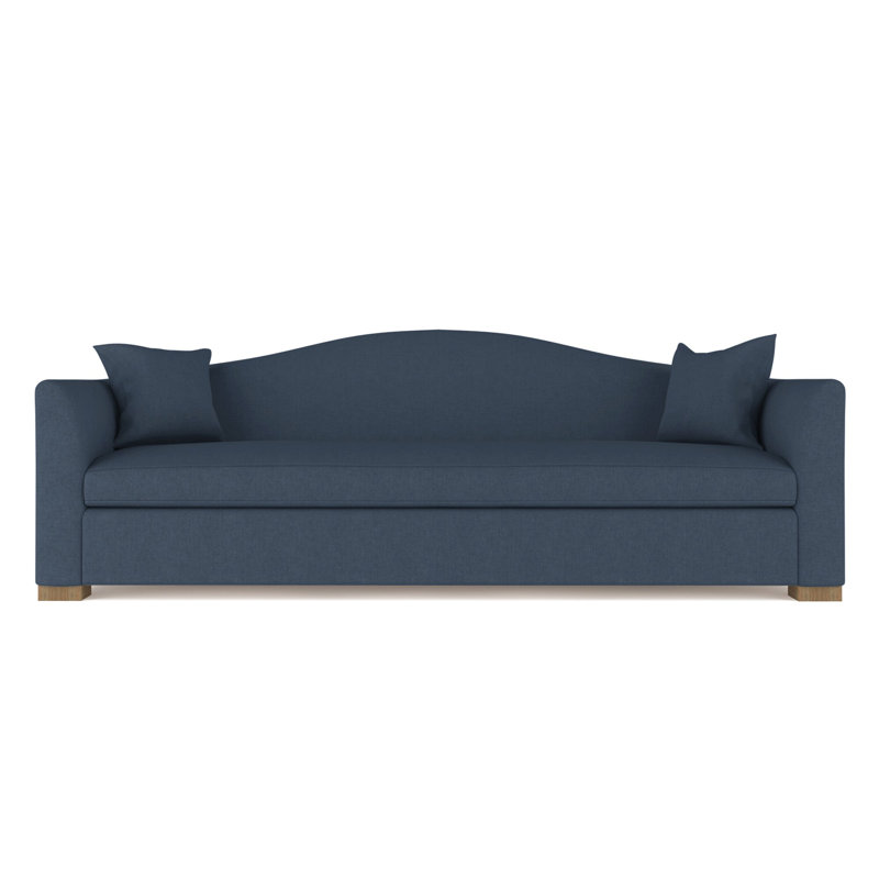 Horatio Camelback Taper Curved-Arm Sofa, 33" H x 84" W x 40" D, Weathered, Box Weave Linen Bluebell