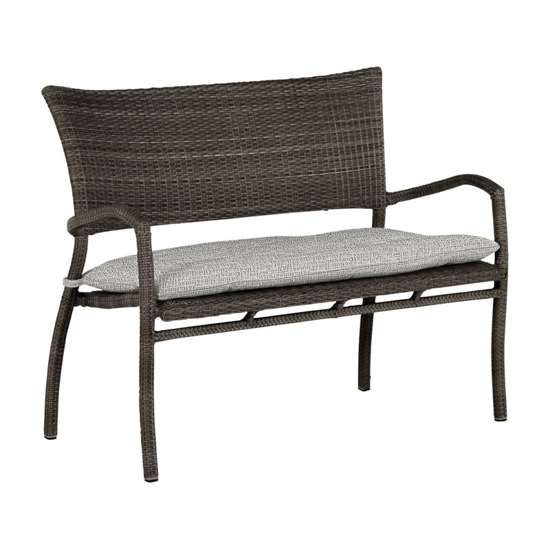 Banc d'extérieur en résine tressée de 44,5 po Skye N-Dura, Gris ardoise, Pas de soudure, Tweed caramel