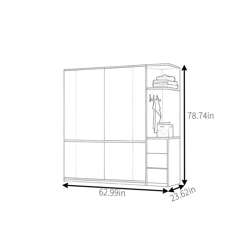 Simple Retro Push And Pull Wardrobe, 78.74" H x 62.99" W x 23.62" D