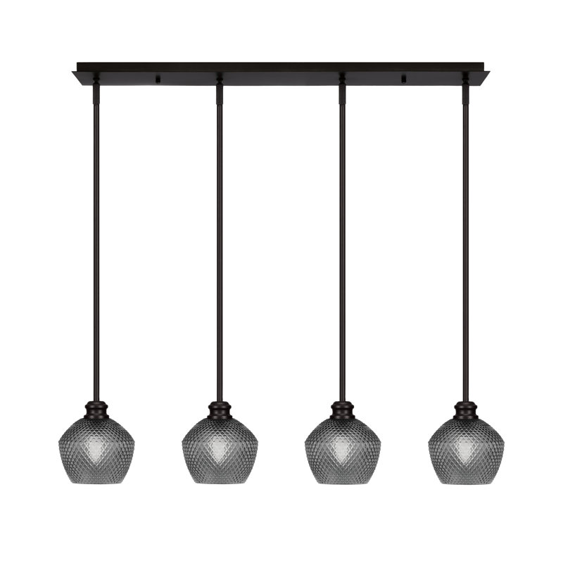 Edge 4 Light Linear Pendalier With 6" Glass, Espresso, Smoke Textured
