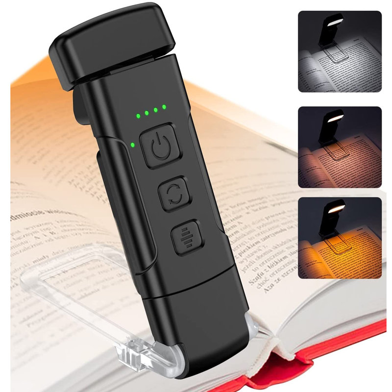 Book Light With Timer, Usb Rechargeable Reading Light With Memory Function, 1.4 Oz Ultralight Clip-On Bookmark Light, 3 Colours & 5 Brightness, 500 Mah Up To 80+Hrs, Perfect For Bookworms (Black)