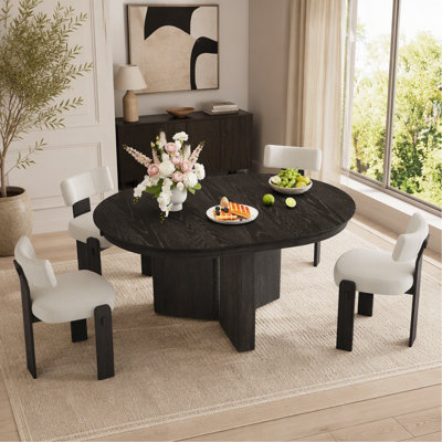 Table de salle à manger ovale extensible, table de cuisine moderne de style campagnard avec pied central et patins réglables pour salle à manger, cuisine (Espresso)