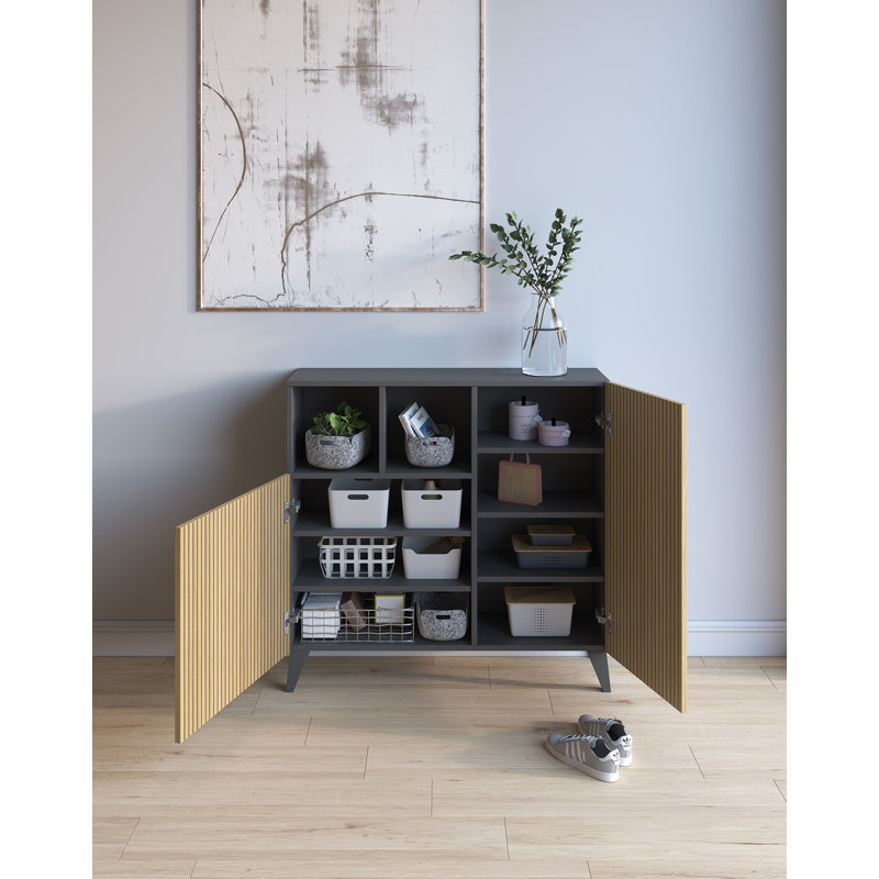 12 Pair Shoe Storage Cabinet, Graphite/Oak