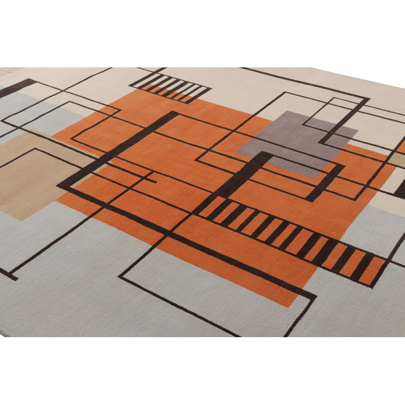 Rug & Kilim’S French Art Deco Style Rug In Blue & Beige With Geometric Patterns