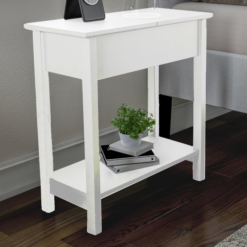 Verrill Flip Top Console Table – 2 Piece Living Room End Tables with Hidden Hinged Storage Compartment and Lower Shelf, White