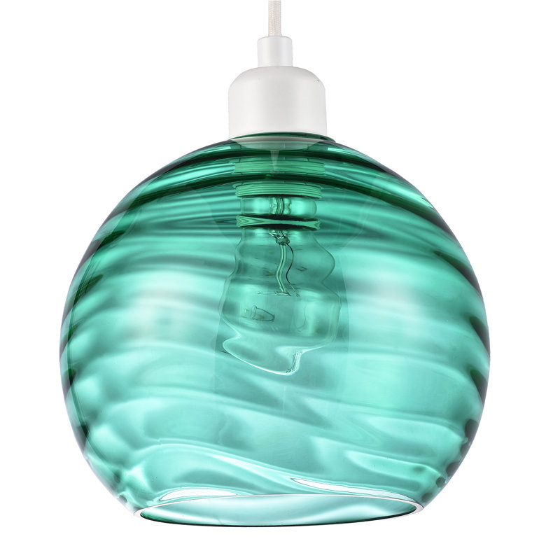 Modern Designer Circular Ribbed Glass Non Electric Pendant Lamp Shade, Green