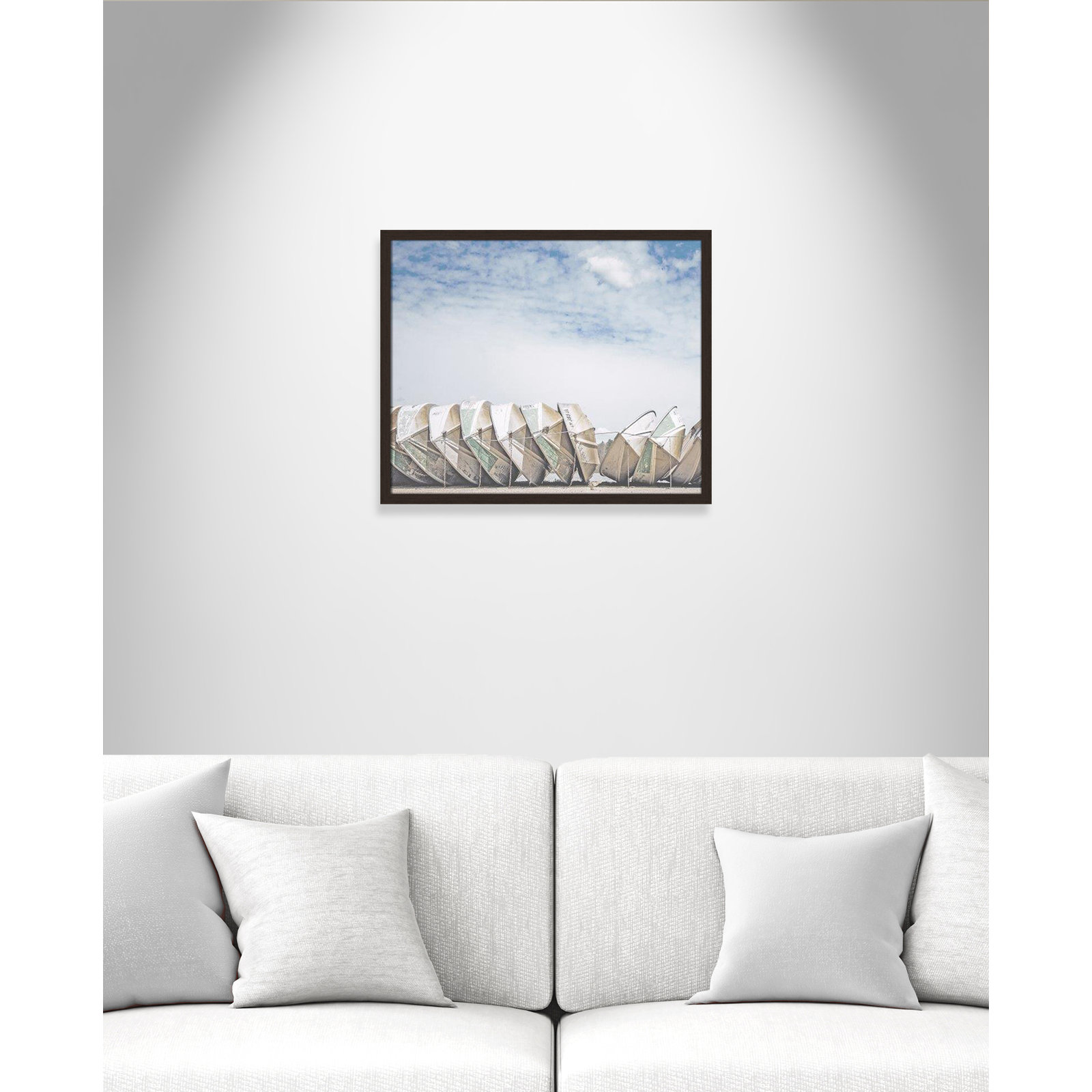 Hennecy "Wooden Boats" Print by Leah Straatsma, 21.5" H x 25.5" W x 1.25" D, Open Grain Walnut