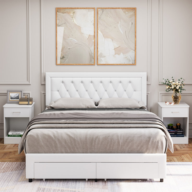 Ignacio 23.6" H Wood Nightstand with Drawer, White, Set of 2