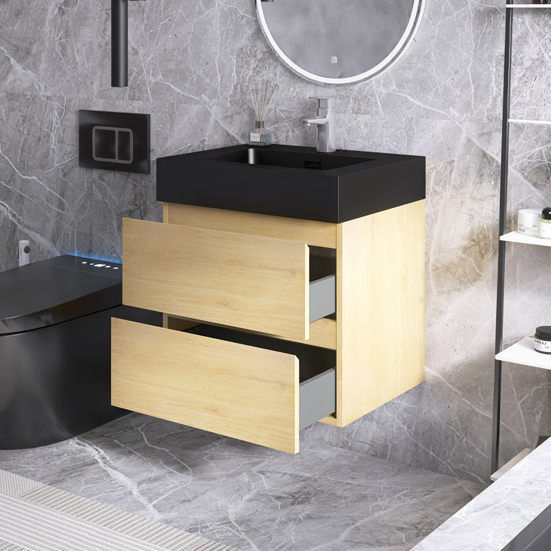 Meuble-lavabo mural simple 24 po avec comptoir 24 po, Chêne
