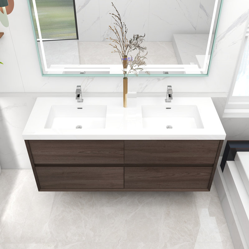 Audrieana 59'' Double Bathroom Vanity with Acrylic Top, Red Oak