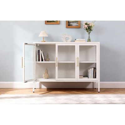 Armoire vitrée 3 portes 35,5 "x47" en acier (crème)