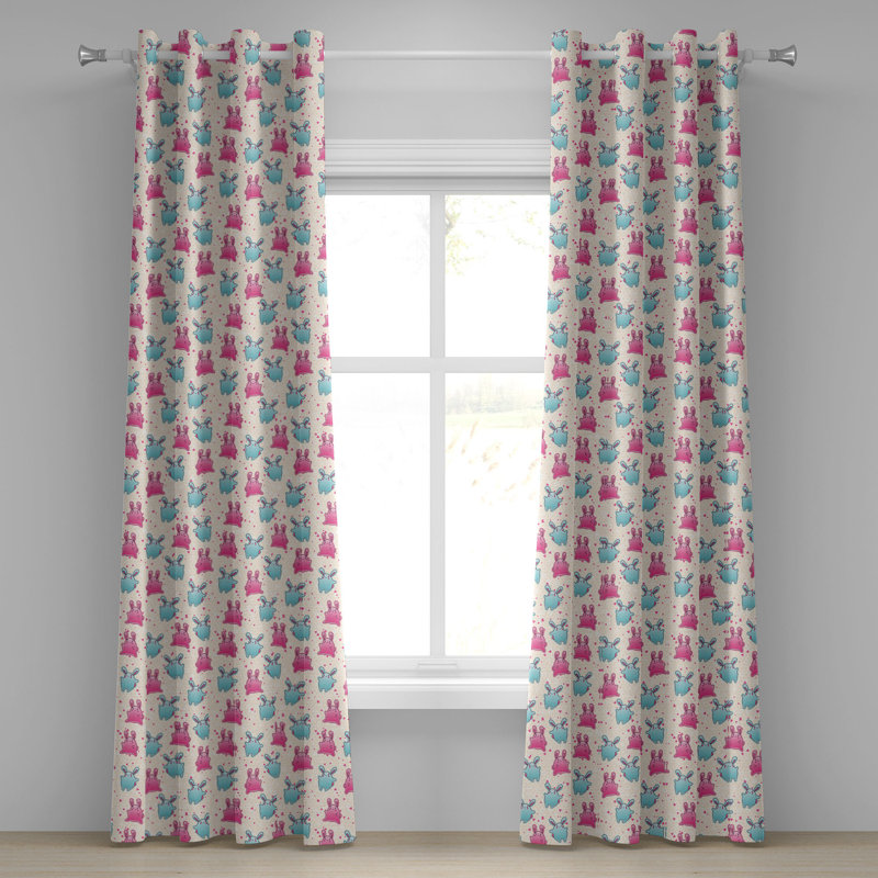 Rideau décoratif à œillets 2 panneaux East Urban Home Kawaii, bleu pâle, rose, 50 po, L 50 po x L 96 po
