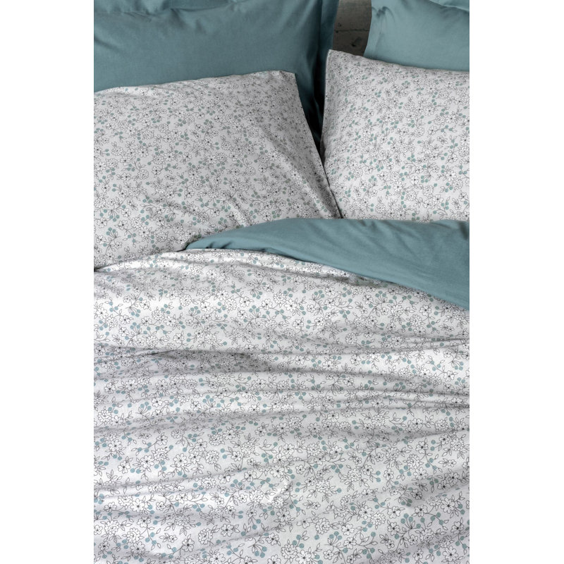 100% Cotton Ranforce Super King Quilt Cover Set, Mint Color | Includes 102.4 x 86.6 inches Duvet Cover & (2) 23.6 x 23.6 inches Pillowcases | Pigment Printed, Machine Washable, Button Closure System | Soft & Durable Bedding