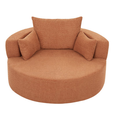 360° Swivel Chair - Orange Red, Deep Seat, Chenille, Removable Pillows For Living, Bedroom, Office Use Red Generous Pillows, Space Saving Living Areas