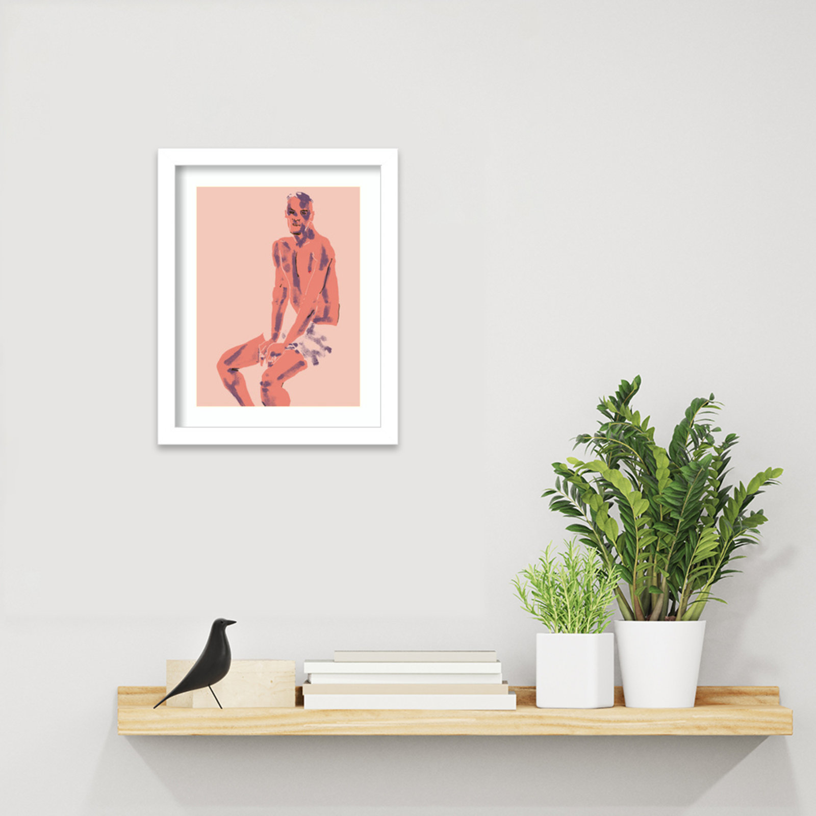 Olender "A Man Posing" Print, White, 13" H x 11" W