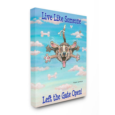 " Gate Open Funny Cartoon Pet Dog Design " Mixed Media Print
