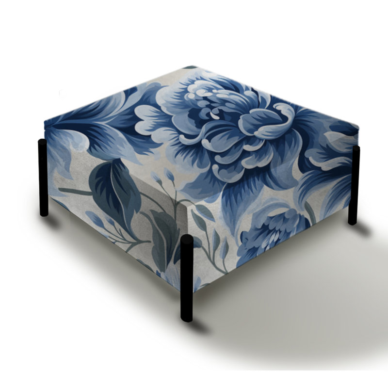Blanc et bleu damassé Breeze - grand repose-pieds carré damassé