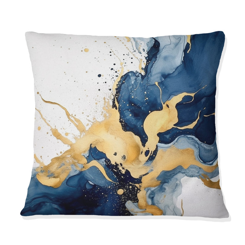 Coussin décoratif bleu foncé et or Strokes II - Fractals