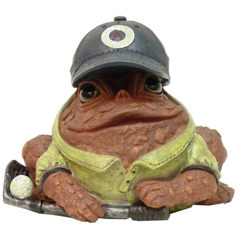Golfer Character Toad/Frog Garden Statue, 7.25" H x 9" W x 8.5" D, Coffee