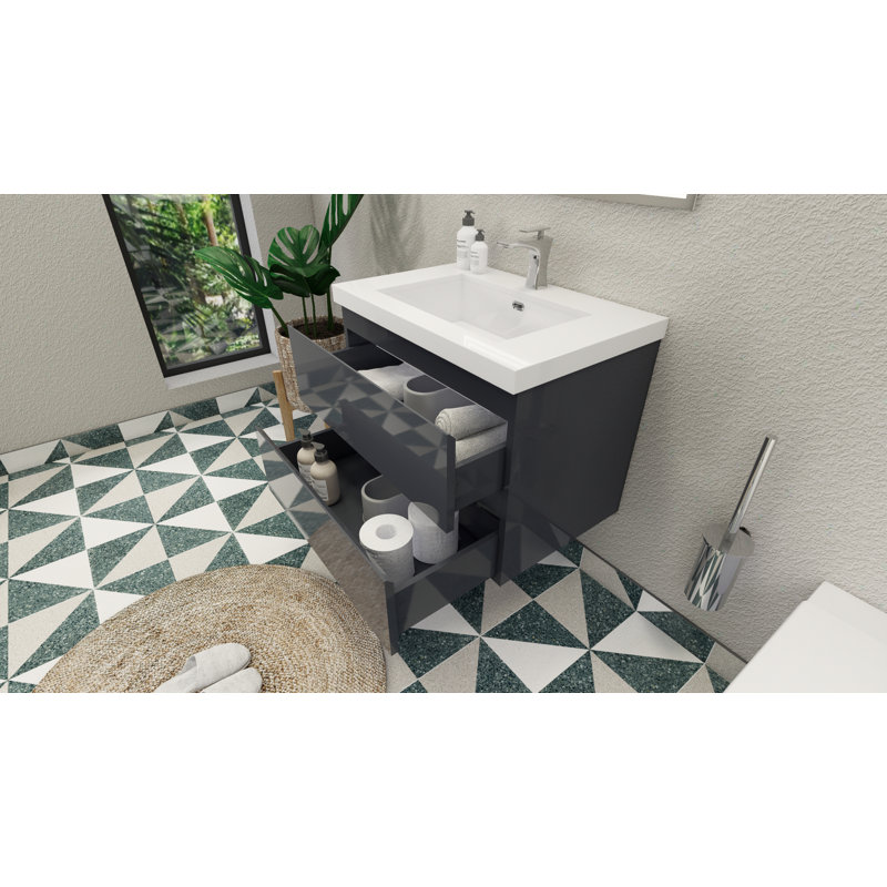 Ensemble de meuble-lavabo simple monté 30 po Cavaliere, Gris ultrabrillant