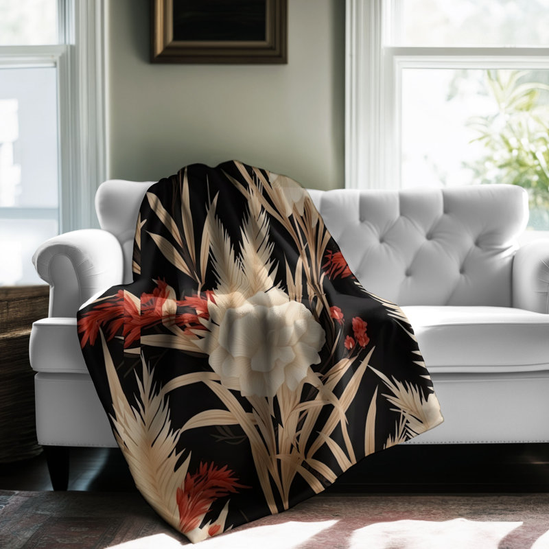 Jeté Graceful Grass Fronds - 1 pièce Sherpa Bla Premium, Grand lit