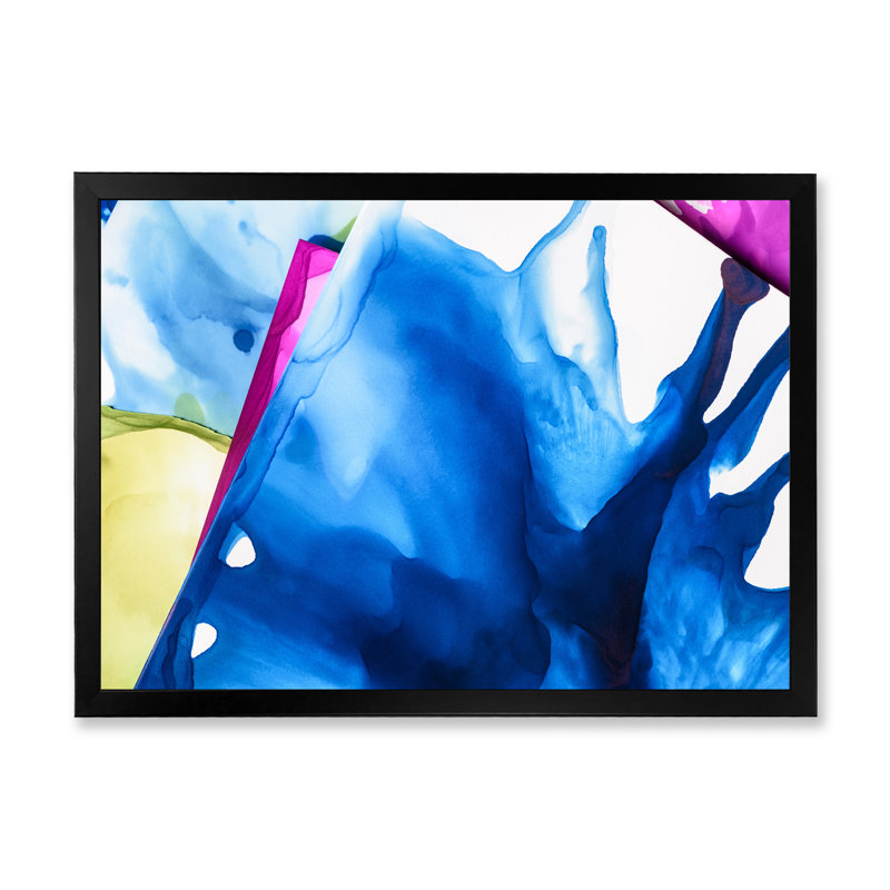 Encre éclaboussures bleues violettes - décoration murale moderne en toile, Cadre noir, H 8 po x l 12 po x P 1 po