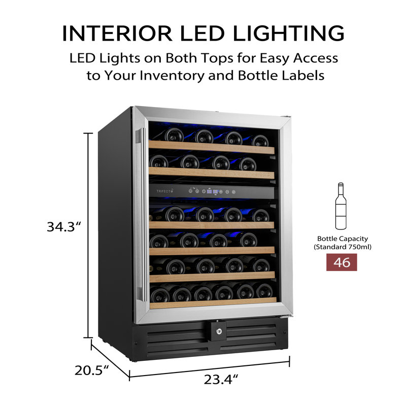 Trifecte Dual Zone 23.42'' 46 Bottle Wine Refrigerator with Reversible Door