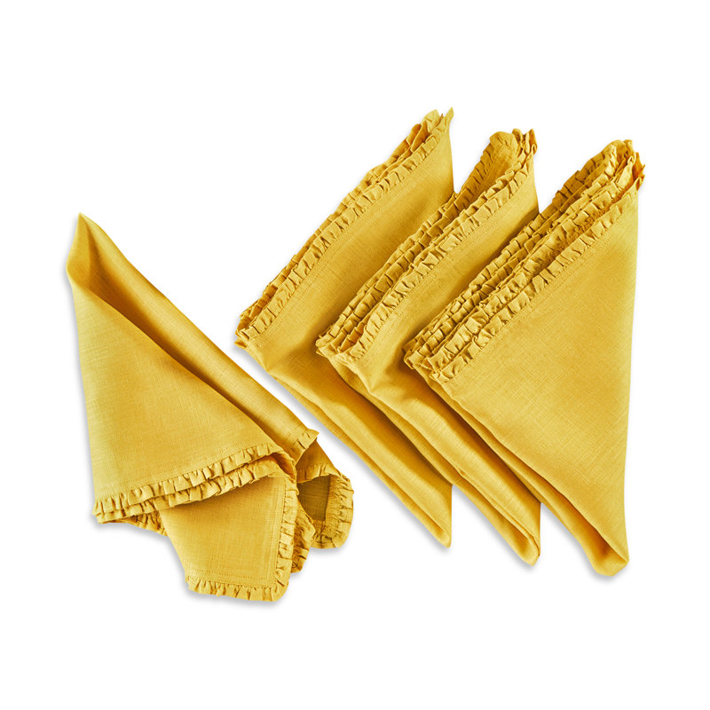 Juliette Ruffle - 100% Pure Linen Dinner Napkins, Mustard Yellow