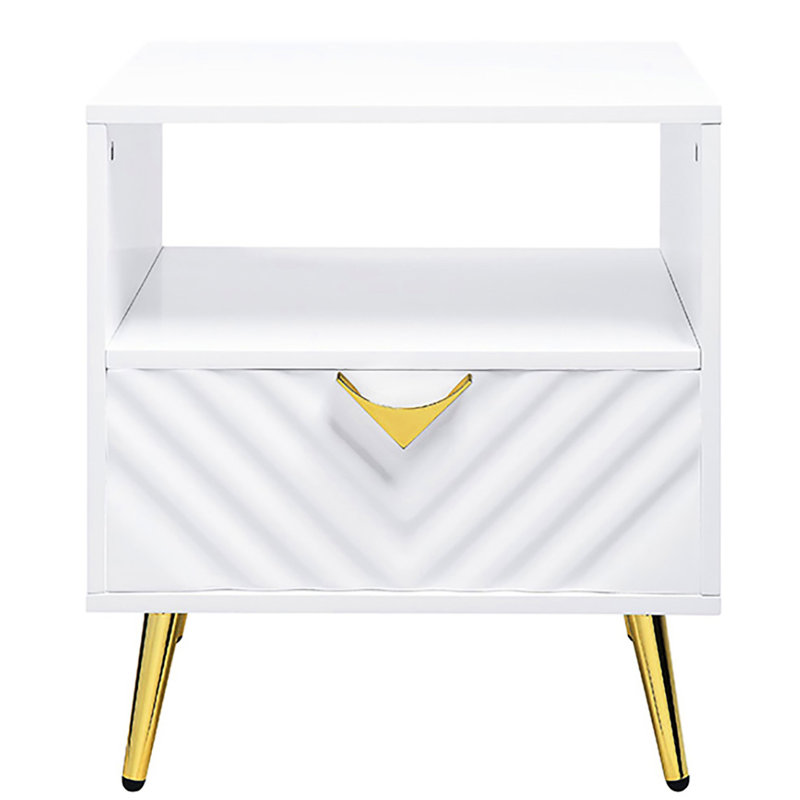 Table de bout blanche ultrabrillante - Option de rangement élégante avec tablette moderne et tiroir pour l'organisation